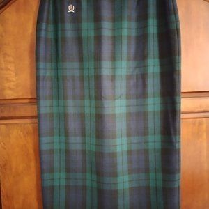 Tommy Hilfiger Green Blue Black Plaid Wool Fully Lined Maxi Skirt Size 14